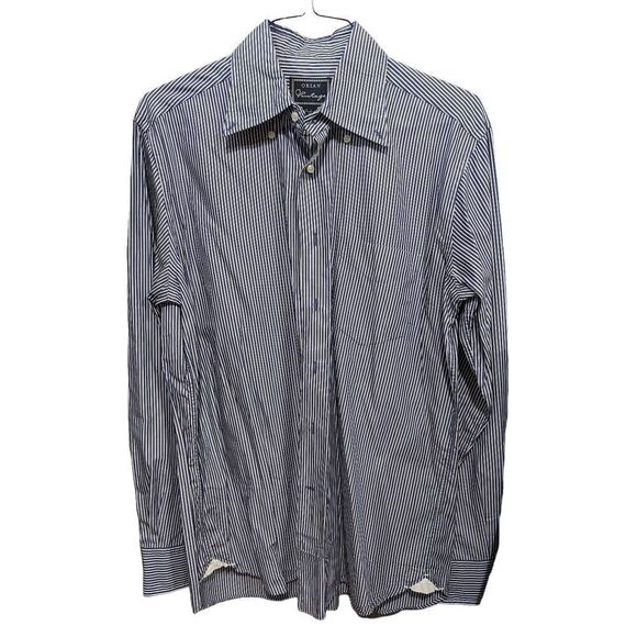 Orian Vintage Men's Blue & White Striped Long-Sleeve Button-Down Shirt Size L - Picture 1 of 8